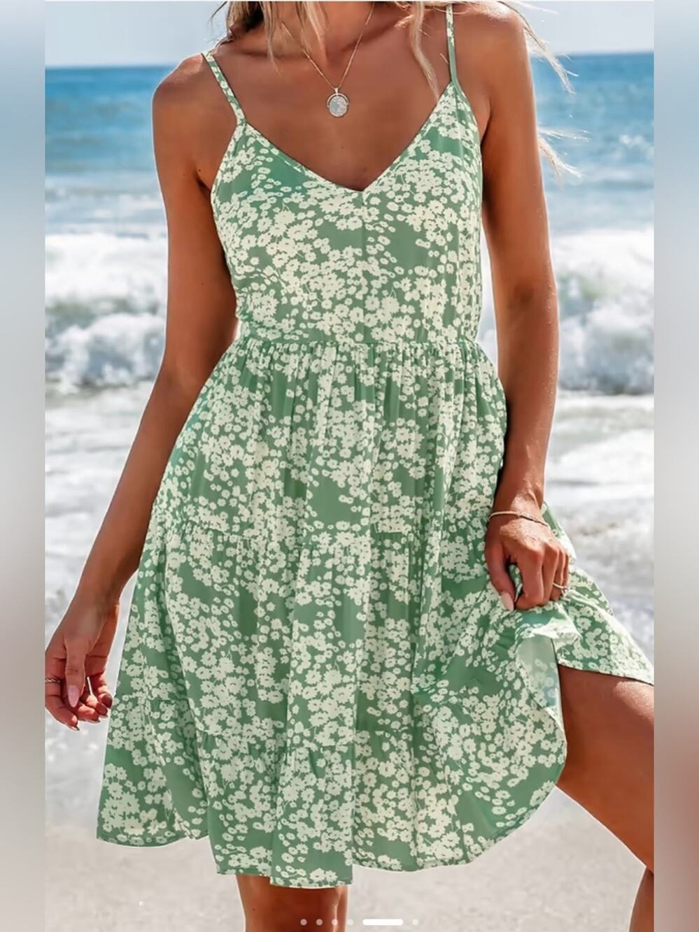 CUPSHE Green Floral Flowy Mini Dress